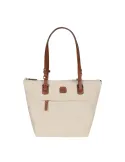Fabric and leather medium shopping bag X-Collection, beige