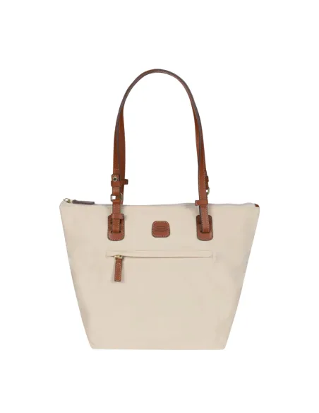 Fabric and leather medium shopping bag X-Collection, beige