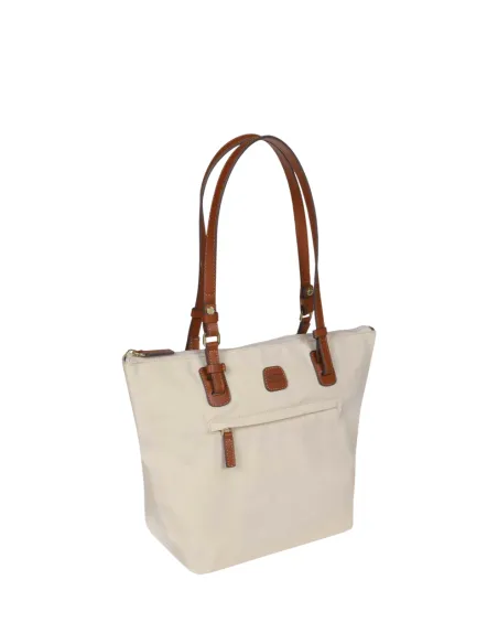 Fabric and leather medium shopping bag X-Collection, beige