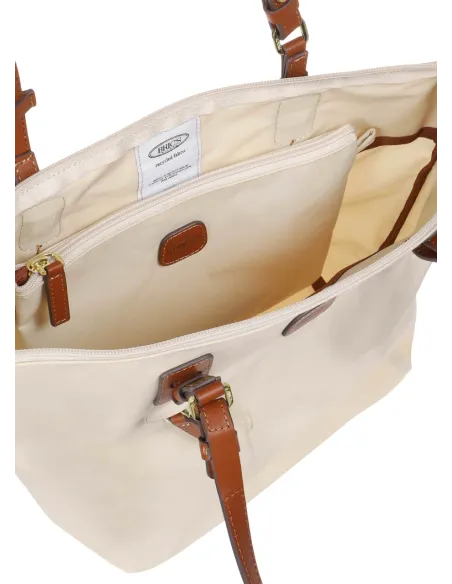 Mittlere Einkaufstasche aus Stoff und Leder X-Collection, beige