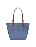 Fabric and leather medium shopping bag X-Collection, jeans
