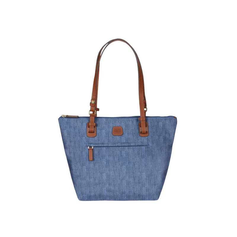 Fabric and leather medium shopping bag X-Collection, jeans