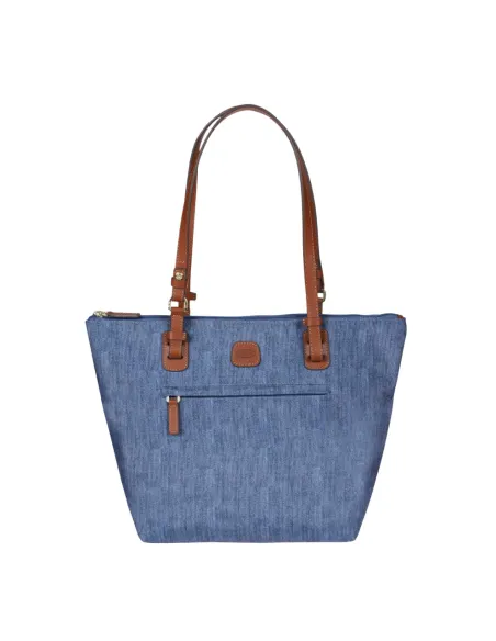 Mittlere Einkaufstasche aus Stoff und Leder X-Collection, jeans