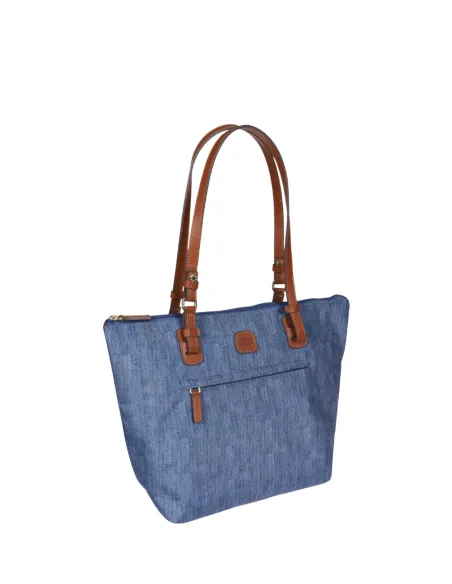 Fabric and leather medium shopping bag X-Collection, jeans
