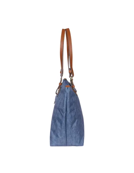 Fabric and leather medium shopping bag X-Collection, jeans