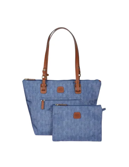 Mittlere Einkaufstasche aus Stoff und Leder X-Collection, jeans