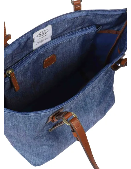 Fabric and leather medium shopping bag X-Collection, jeans