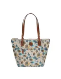 Fabric and leather medium shopping bag X-Collection, flowers