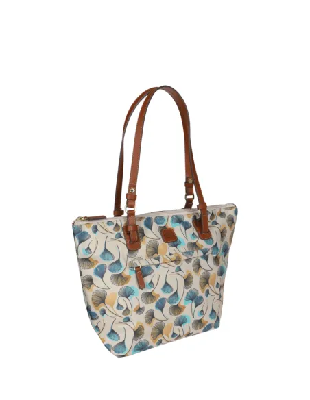 Mittlere Einkaufstasche aus Stoff und Leder X-Collection, Blumen