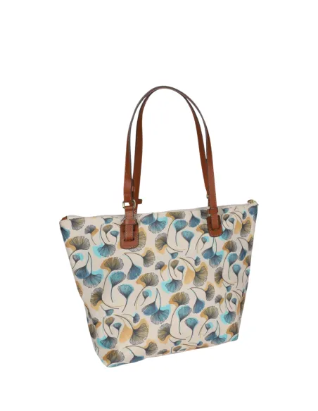 Mittlere Einkaufstasche aus Stoff und Leder X-Collection, Blumen