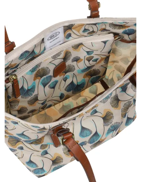 Mittlere Einkaufstasche aus Stoff und Leder X-Collection, Blumen