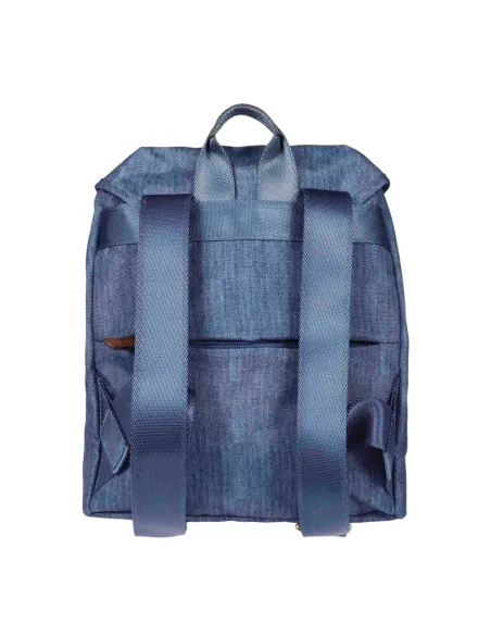 Woman's backpack with two zipped front pockets, jeans