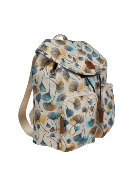 Woman's backpack with two zipped front pockets, flowers