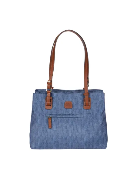 Brics Mittlere Einkaufstasche aus Stoff und Leder mit drei Fächern, jeans