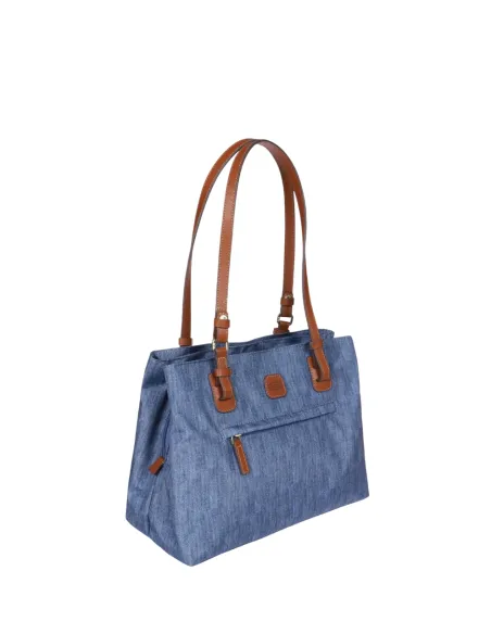 Brics Fabric and Leather Three-Compartment Medium Shopping Bag, jeans
