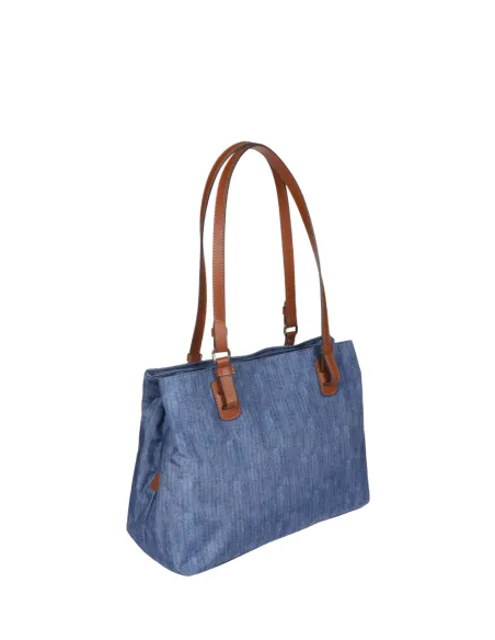 Shopping Media a tre scomparti in tessuto e pelle Brics, jeans