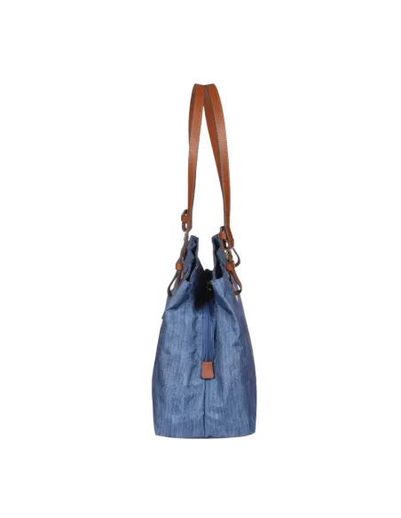 Brics Fabric and Leather Three-Compartment Medium Shopping Bag, jeans