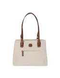 Brics Fabric and Leather Three-Compartment Medium Shopping Bag, beige