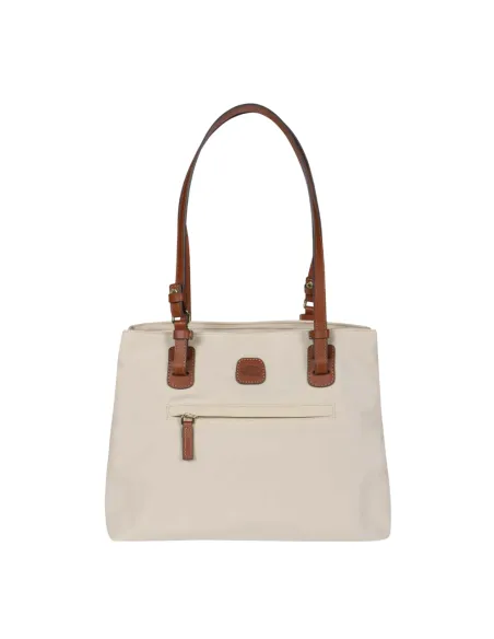 Brics Fabric and Leather Three-Compartment Medium Shopping Bag, beige