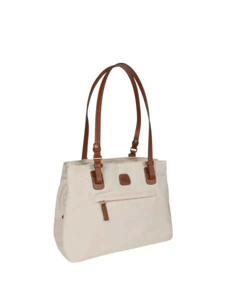 Shopping Media a tre scomparti in tessuto e pelle Brics, beige