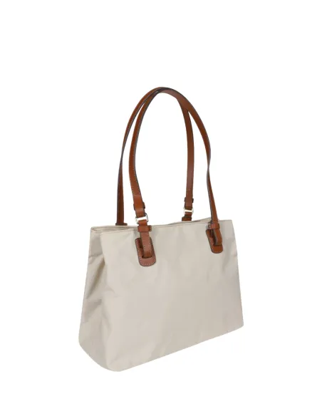 Brics Fabric and Leather Three-Compartment Medium Shopping Bag, beige