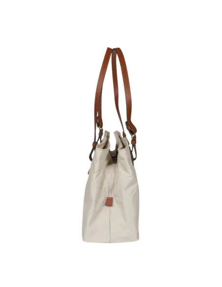 Brics Fabric and Leather Three-Compartment Medium Shopping Bag, beige