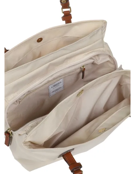 Shopping Media a tre scomparti in tessuto e pelle Brics, beige
