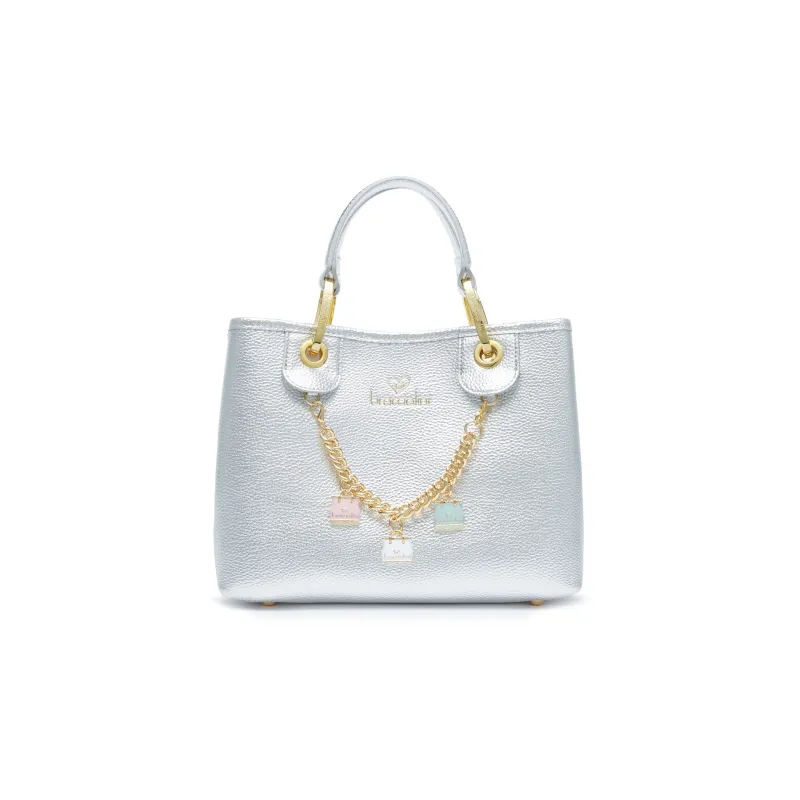 Borsa due manici media Braccialini Beth, argento