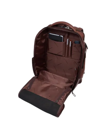 Piquadro Cronus 15.6 leather laptop backpack with pectoral strap, brown