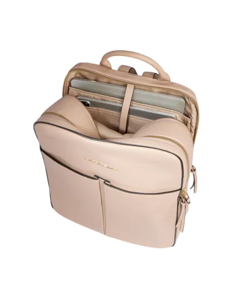 Zaino donna in pelle con porta pc da 15,6 Piquadro Ashley, rosa chiaro