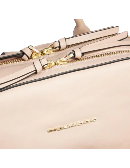 Zaino donna in pelle con porta pc da 15,6 Piquadro Ashley, rosa chiaro