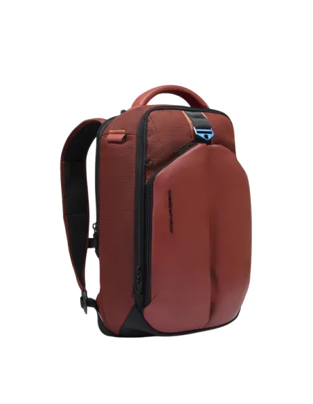 Zaino porta PC 14 con 2 comparti in tessuto e pelle vegana Piquadro, arancio