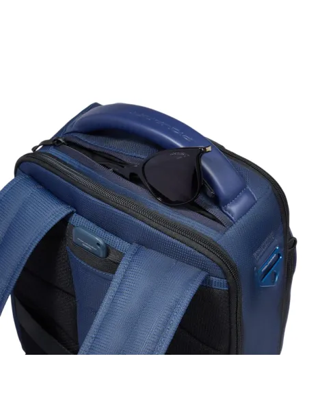 Zaino porta PC 14 con 2 comparti in tessuto e pelle vegana Piquadro, blu