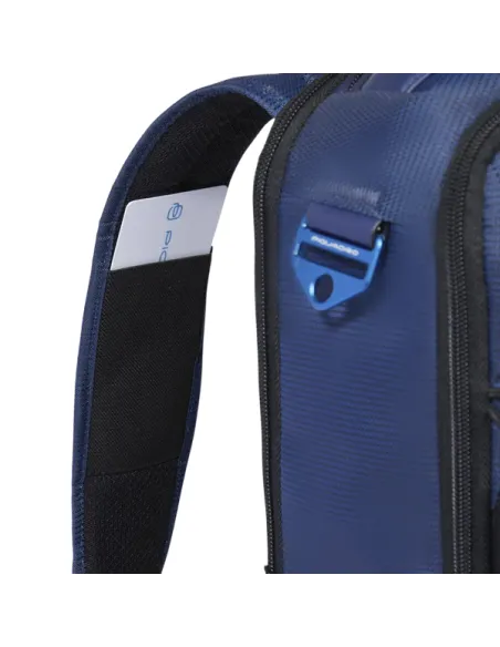 Zaino porta PC 14 con 2 comparti in tessuto e pelle vegana Piquadro, blu