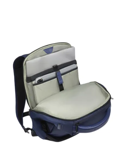Zaino porta PC 14 con 2 comparti in tessuto e pelle vegana Piquadro, blu