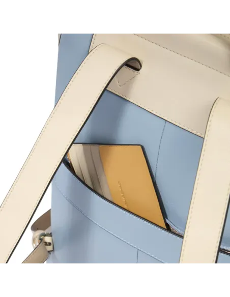 Piquadro Circle Damen-Laptop-Rucksack aus Leder, hellblau-beige