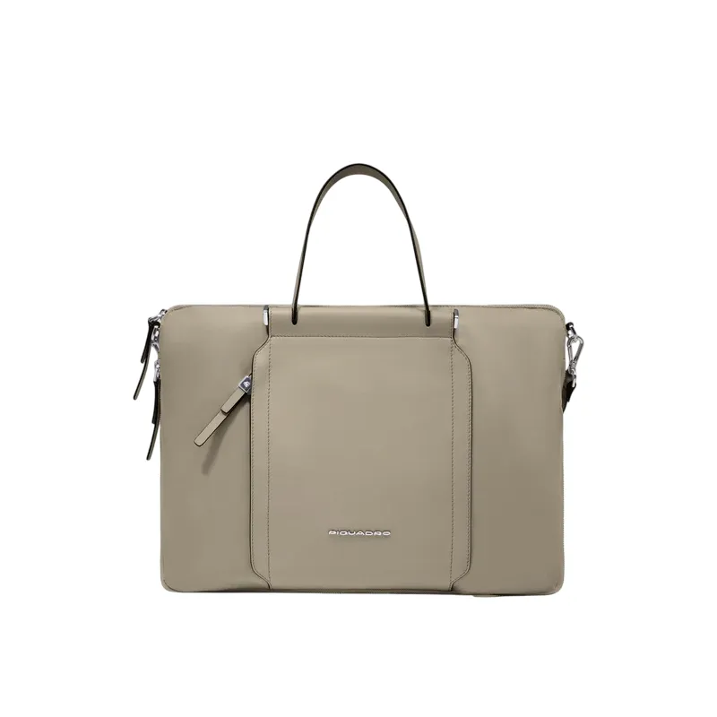 Piquadro fabric and leather women's briefcase, beige