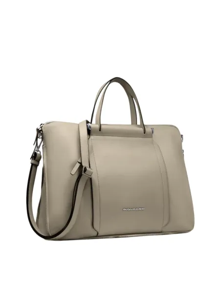 Piquadro fabric and leather women's briefcase, beige