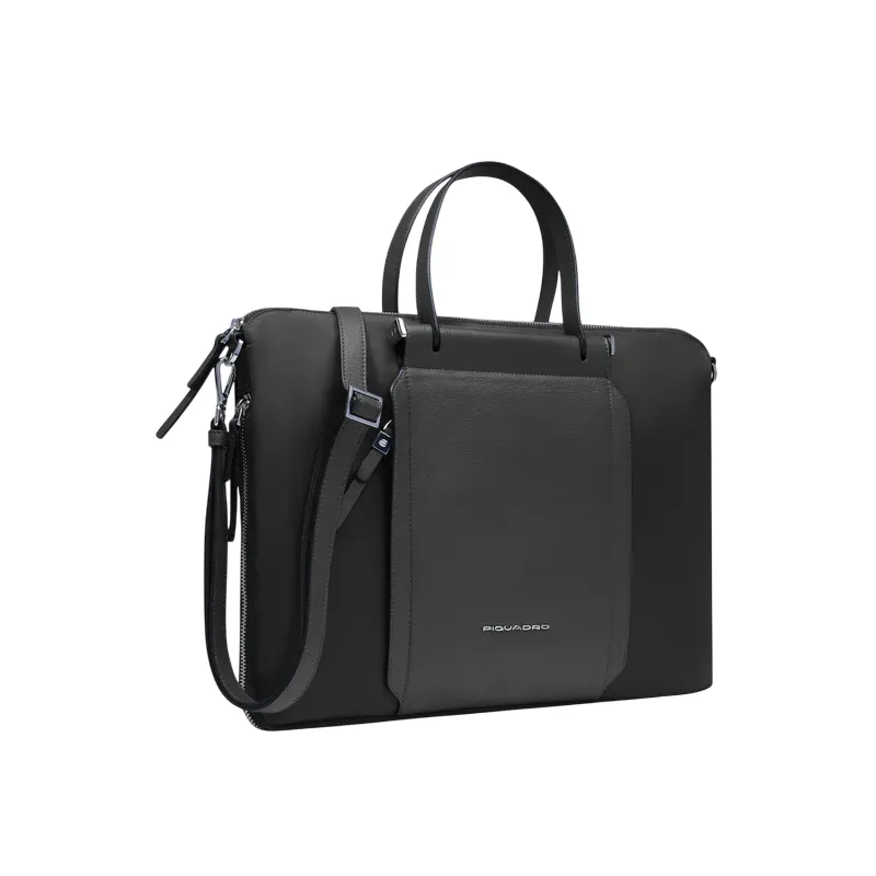 Cartella due manici espandibile in tessuto e pelle... 2