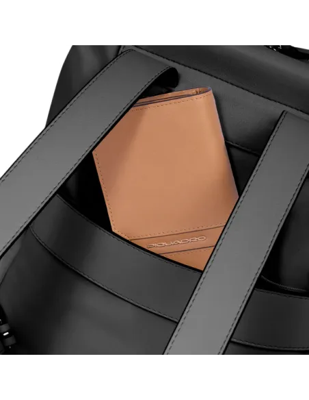 Piquadro Circle iPad®Pro 12.9 Damen-Rucksack aus Stoff und Leder, schwarz