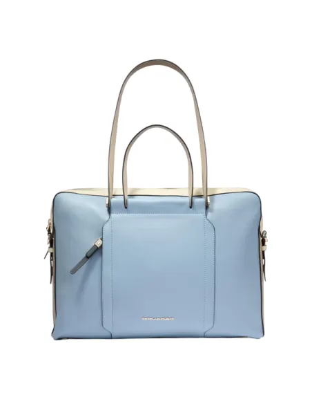 Piquadro Circle 15.6 laptop leather work bag for women, light blue-beige
