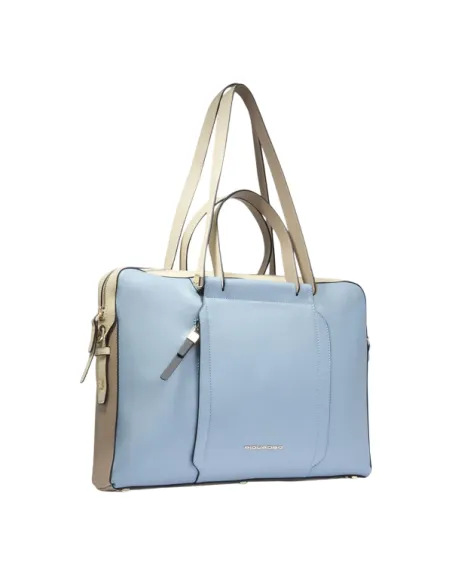 Piquadro Circle 15.6 laptop leather work bag for women, light blue-beige