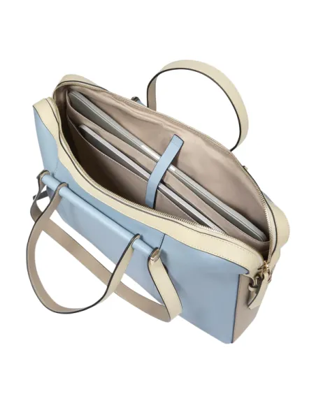 Piquadro Circle 15.6 laptop leather work bag for women, light blue-beige