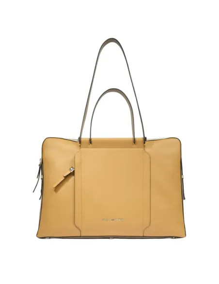 Cartella due manici sottile in pelle Piquadro Circle, giallo-beige