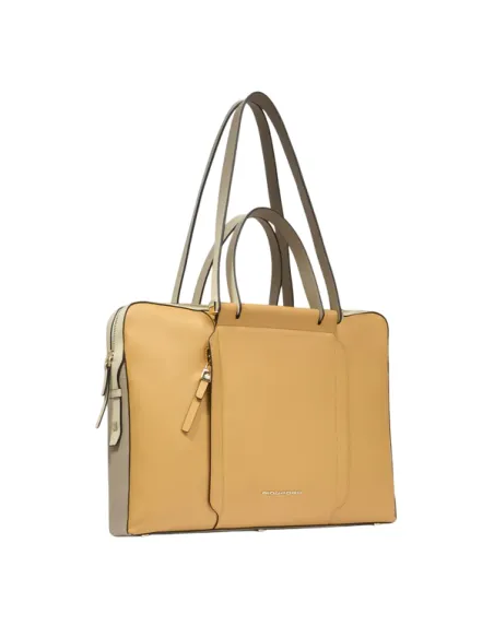 Cartella due manici sottile in pelle Piquadro Circle, giallo-beige