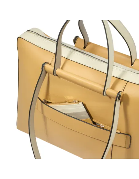 Cartella due manici sottile in pelle Piquadro Circle, giallo-beige