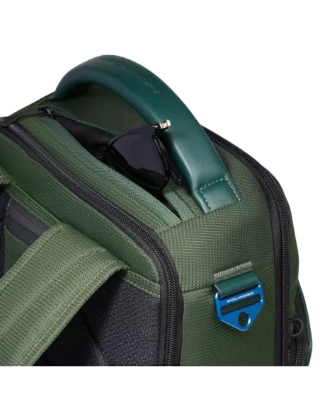 Zaino da viaggio porta PC da 15,6 in  tessuto e pelle vegana Piquadro, verde