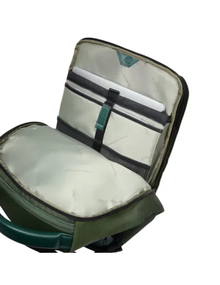 Zaino da viaggio porta PC da 15,6 in  tessuto e pelle vegana Piquadro, verde