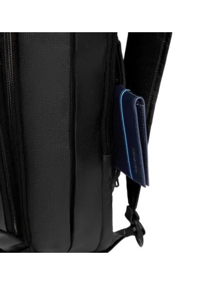 Piquadro Travel backpack with 15.6 PC compartment in fabric and vegan leather, black