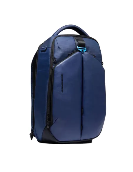 Zaino da viaggio porta PC da 15,6 in  tessuto e pelle vegana Piquadro, blu